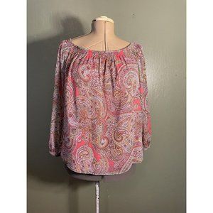 Tommy Hilfiger Women Off The Shoulder Paisley Blouse Flowy Boho Sheer Sz XL